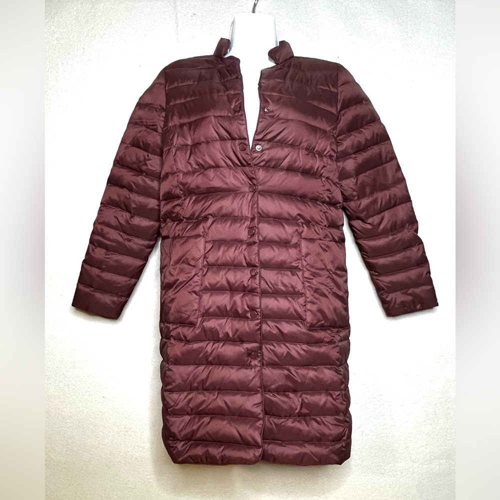 Maroon / Burgundy Puffer Women’s Mid-length Jacket L Goose Down Goose Feather